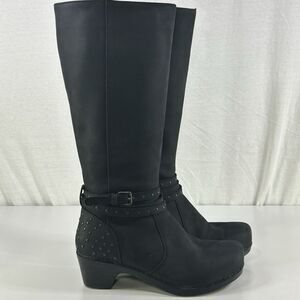 Dansko Women Myra Black Leather Studded Riding Boots 90s sz 7.5 US 38 EUR